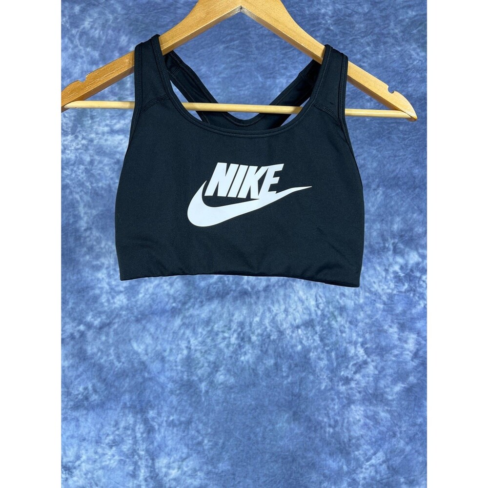 Nike Swoosh Sports Bra Black Dri-Fit Racerback Medium Support Size Small